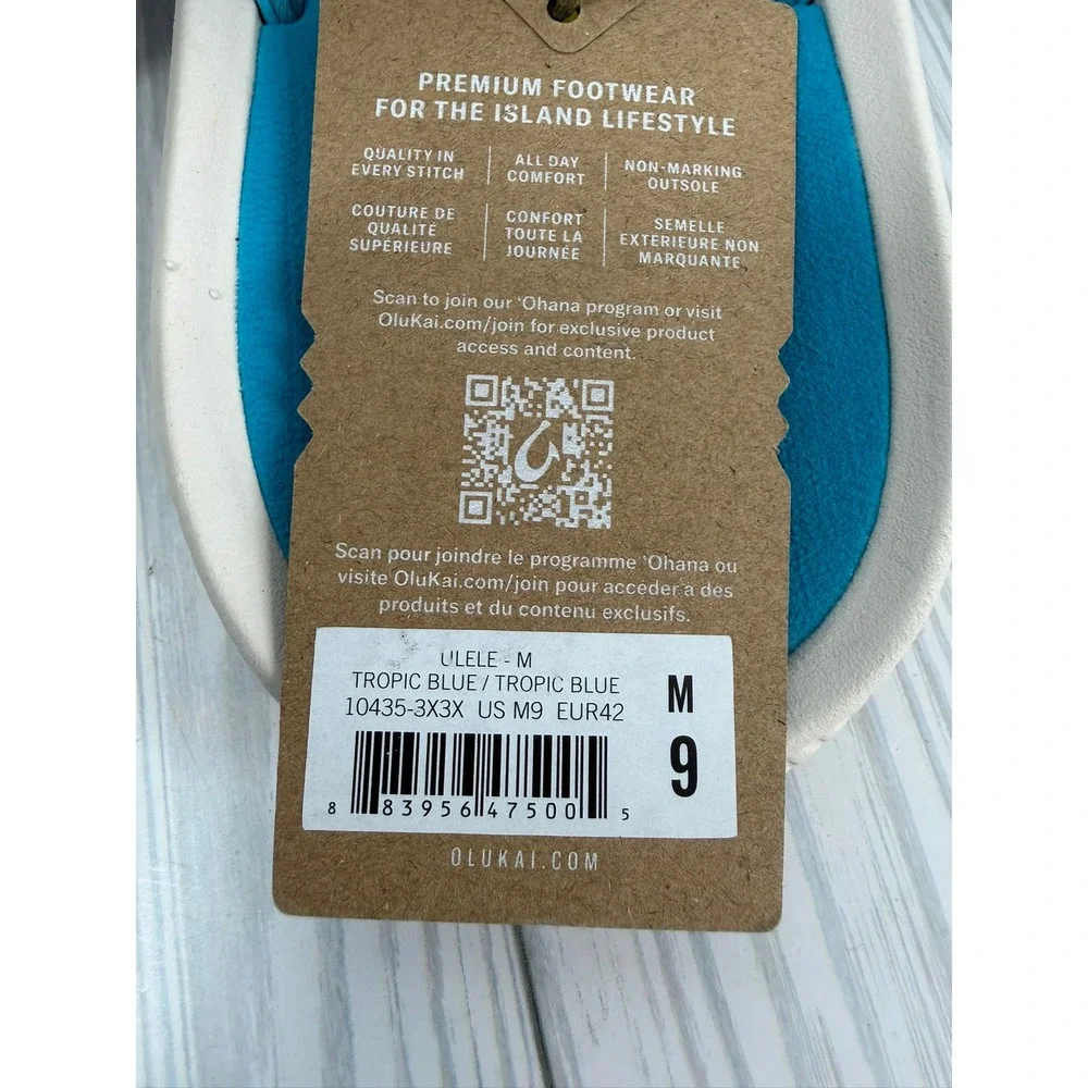 Olukai Ulele Mens 9 Tropic Blue Water Resistant Flip Flop Sandals Beach NEW